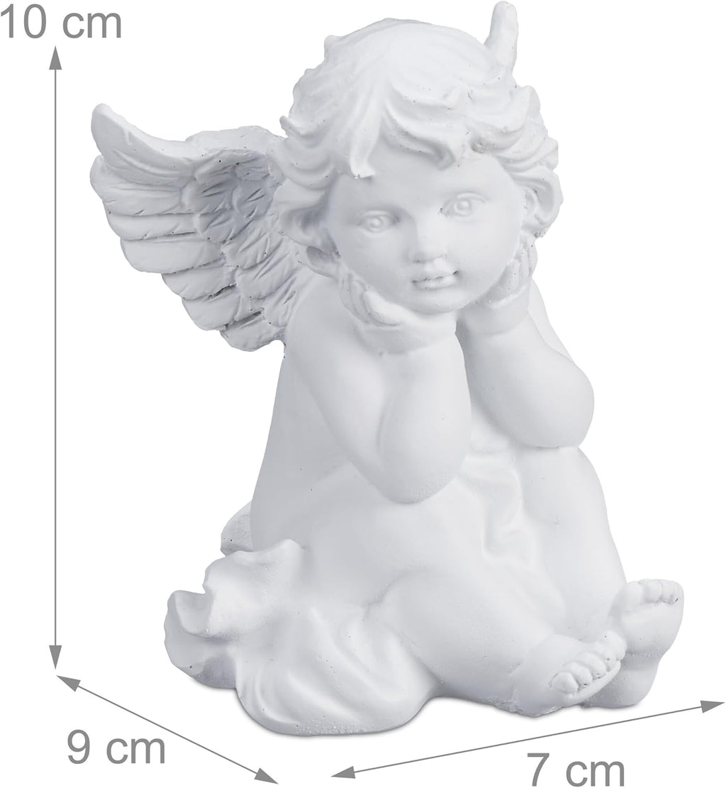 Relaxdays Grave Angel, Set of 2, Weatherproof, Frost-Proof, HxWxD: 10 x 7 x 9 cm, Decoration, Guardian, Polyresin, White