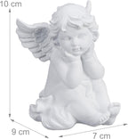 Relaxdays Grave Angel, Set of 2, Weatherproof, Frost-Proof, HxWxD: 10 x 7 x 9 cm, Decoration, Guardian, Polyresin, White