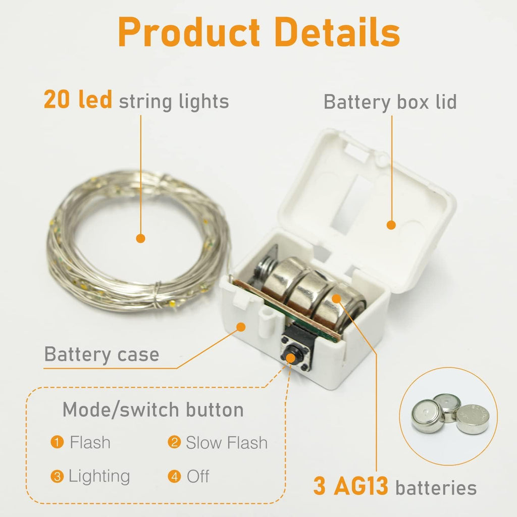 12 Pack 3 Modes LED Fairy Lights Battery Operated, 2M 20LED Mini String Lights Battery Powered IP65 Waterproof Silver Wire Small Fairy Lights Indoor Outdoor for Jars, Christmas, Party, Bedroom