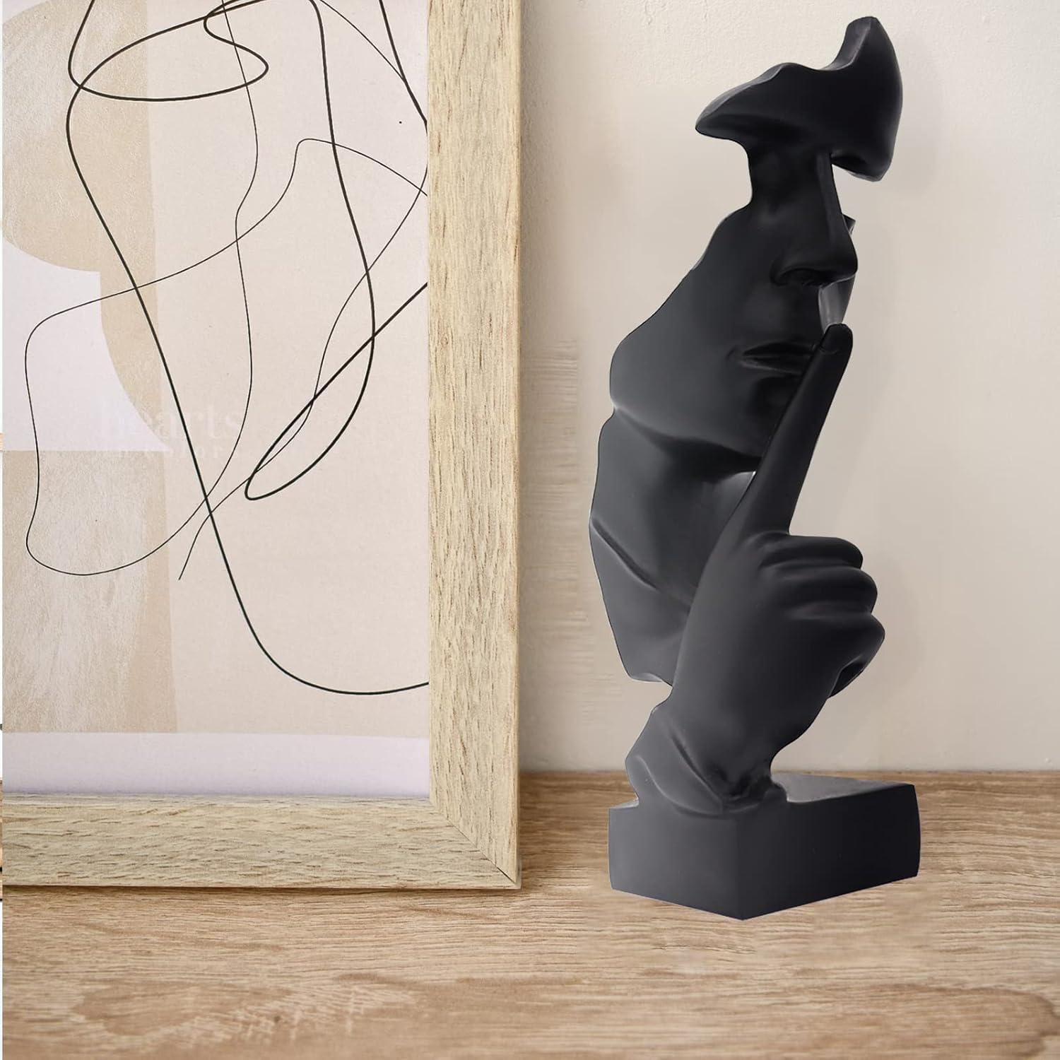 Thinker Statue, Silence is Gold Abstract Art Sculpture, Ponder Statue, Creative Resin Figurine, Modern Home Ornament, Decoration for Home Room Study Office Table Shelf (Black)