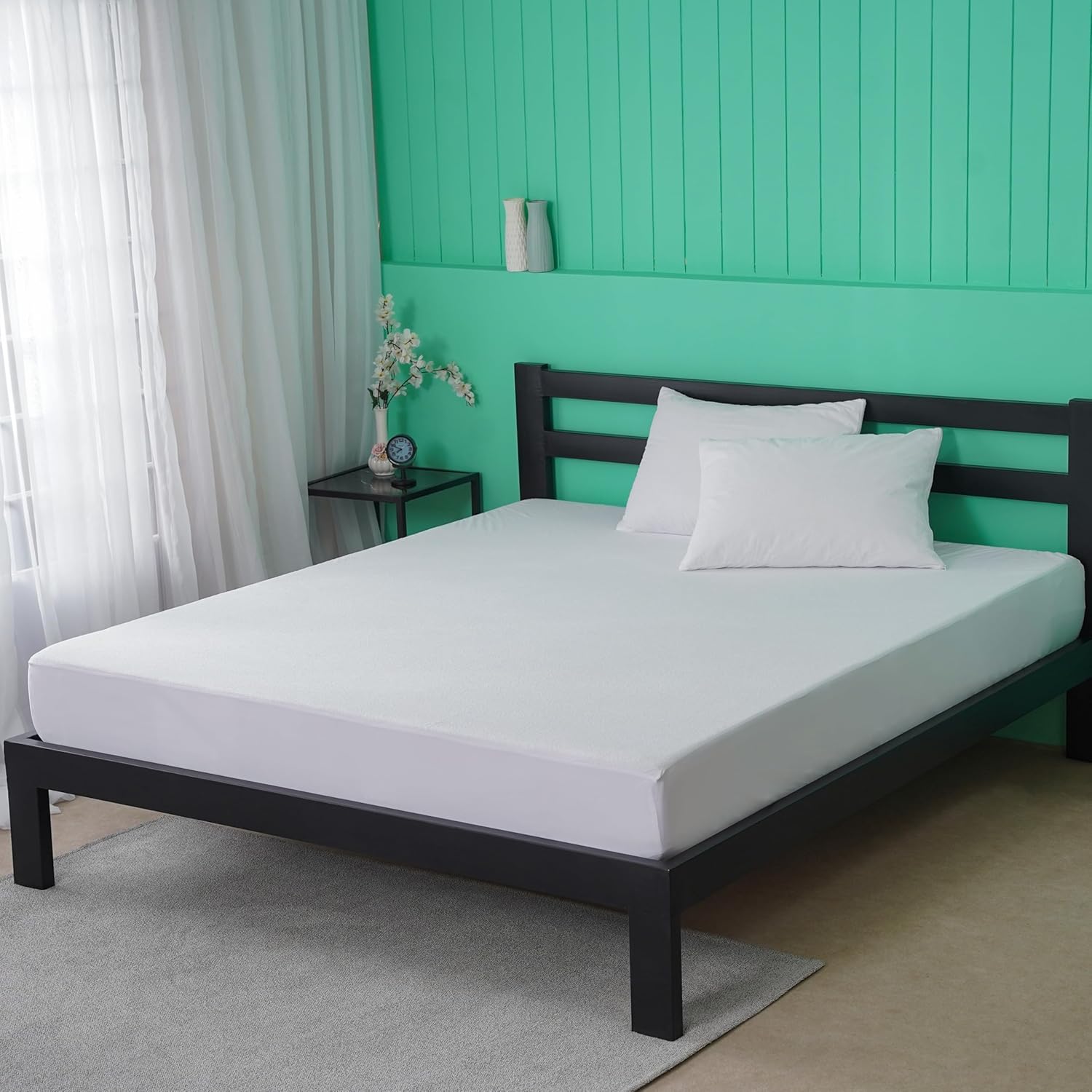 100% Waterproof Mattress Protector - 30 Cm Deep Stretch Skirt – Double (137x190) Cm Terry Towel Mattress Topper – Anti Allergy and Breathable Fitted Mattress Cover..(Double(137x190+30) Cm) Secondary image