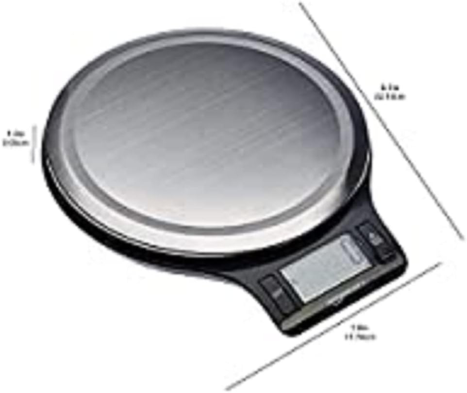 Digital kitchen scales with LCD display (with batteries), Black and Stainless Steel, BPA free, Weighs up to 11 pounds