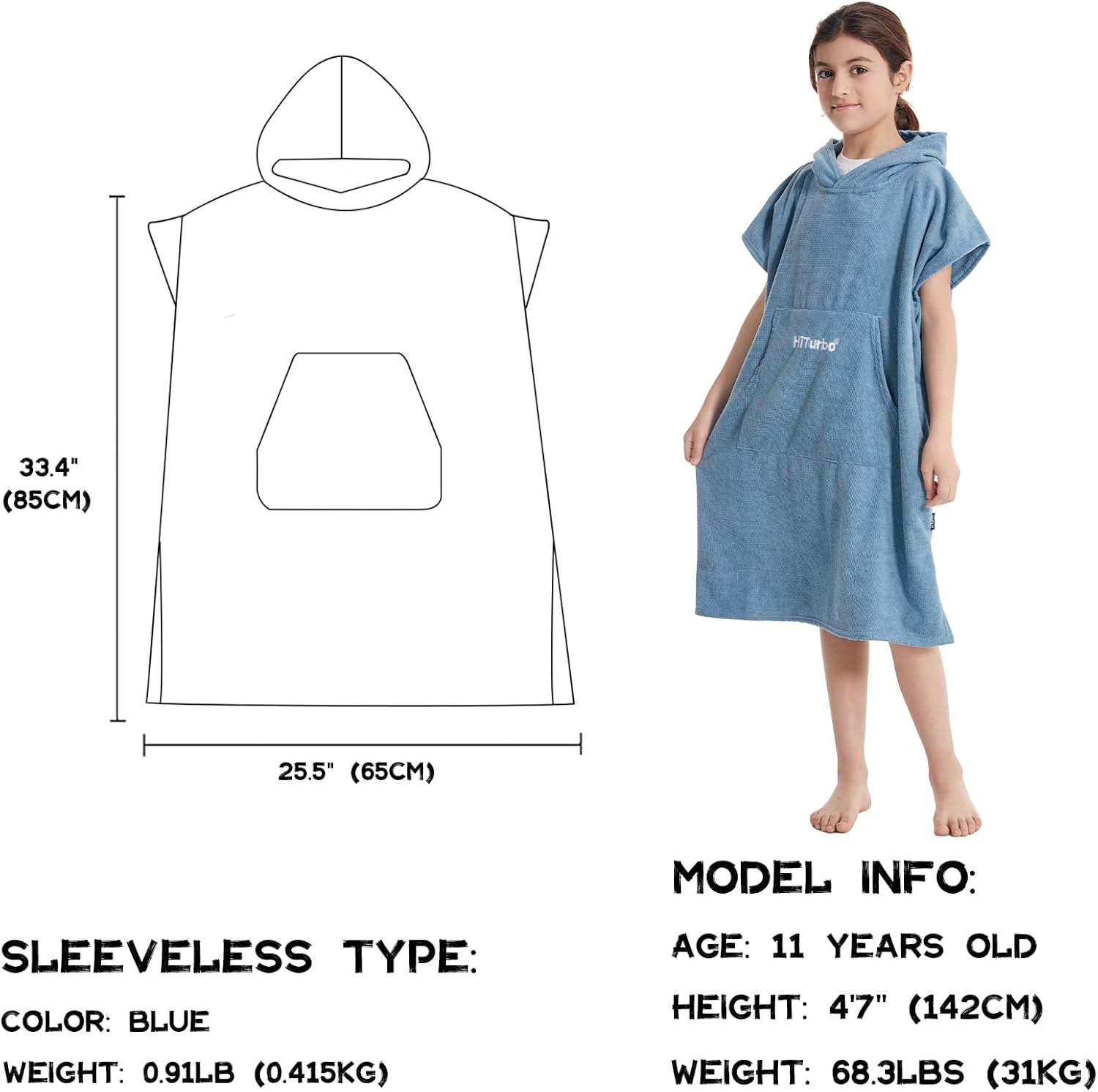 Kids Changing Towel Robe,Hooded Poncho Bath Robe Surf Absorbent Swimming Bathrobe for Beach,Bathing,Surfing,Indoor & Outdoor Activities Blue
