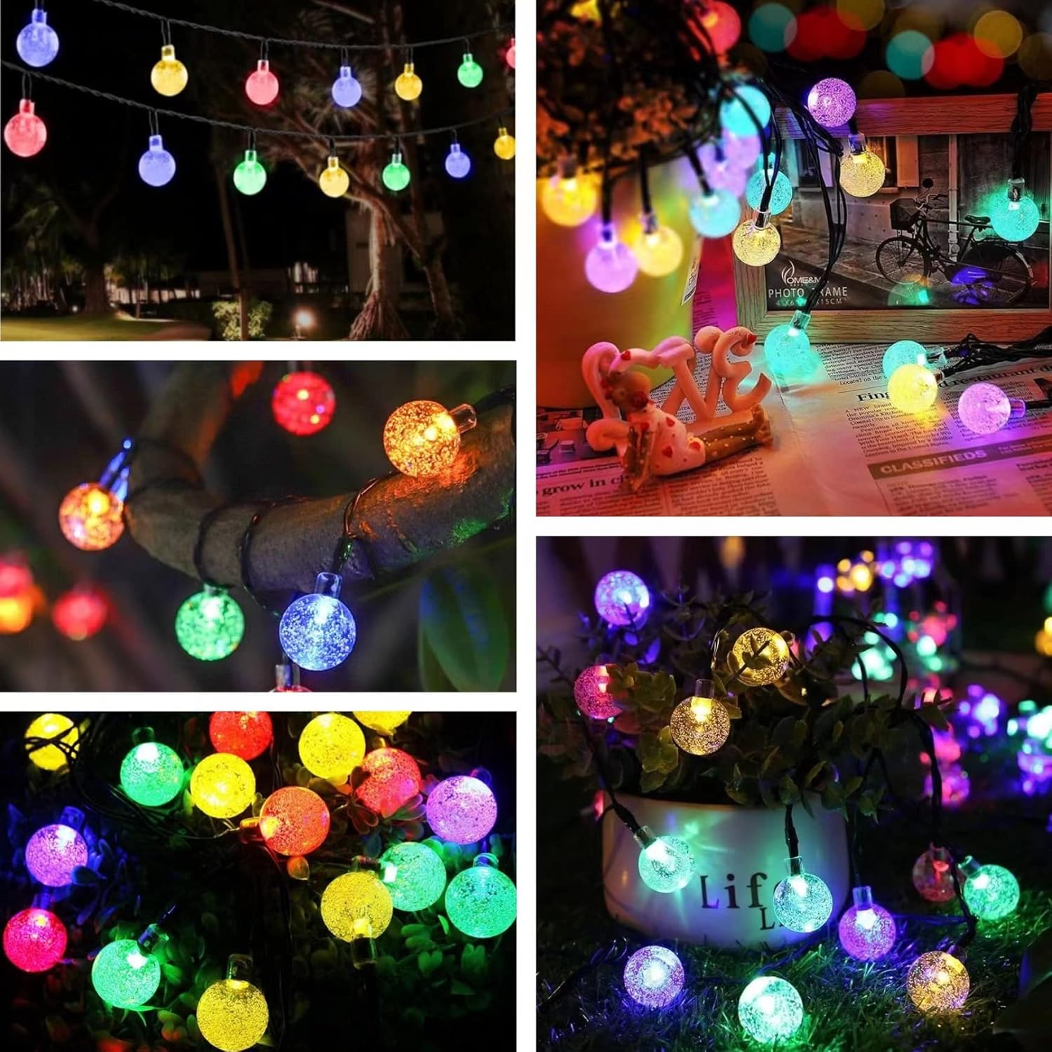 Solar Fairy Lights Outdoor, 100LED 12M/39Ft String Garden Lights 8 Modes,Waterproof Crystal Ball Lights, Decorative Lighting for Home, Yard,Patio, Christmas (Multi-Coloured)