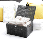 Large Resin Woven Storage Basket Box With Lid & Lock - Black