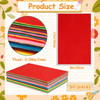 60pcs Felt Fabric Sheets, Coloured Felt, 40 Assorted Coloured 30 x 20 cm Felt Sheets Textile Fuzzy Fabrics DIY Craftwork