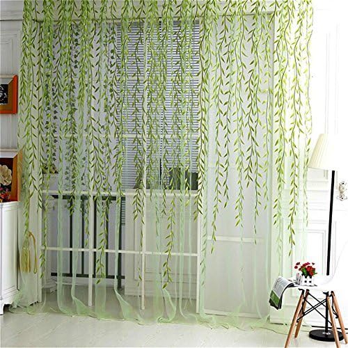 Surpass Shimmery Willow Branch Printed Rod-Pocket Sheer Curtain Single Voile Curtain Panel Green (Green) Main image