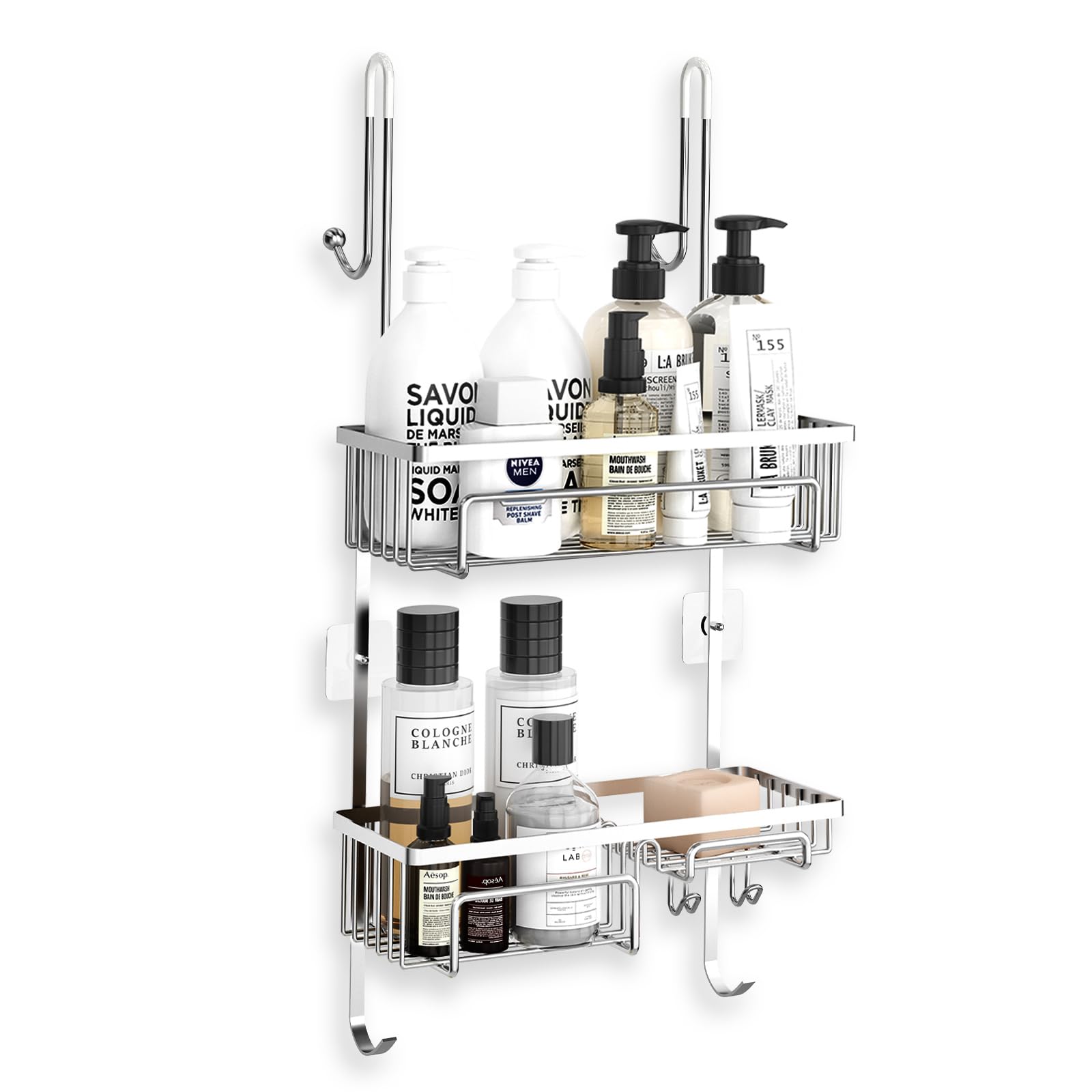 Shower Caddy Over The Door, Rustproof Bathroom Shelf Organizer, SUS304 Stainless Steel Wall Rack for Dorm, Toilet, Bath and Kitchen, Black