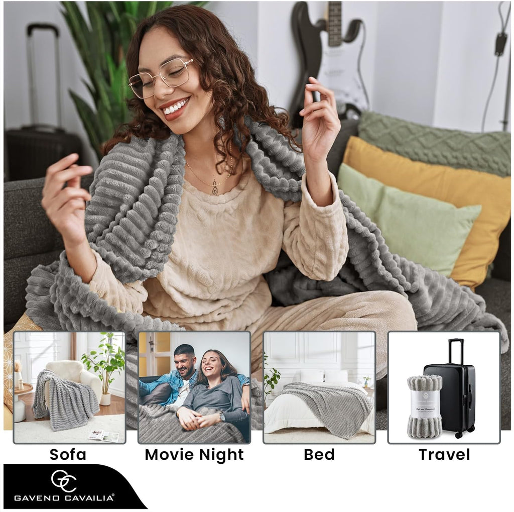 Fleece Throw Blanket | Soft Fluffy Throws For Sofas, Bed, Settee, Couch | Extra Warm Large Blanket Throw | Easycare, Anti Allergic | Double 150x200 Cm | Grey