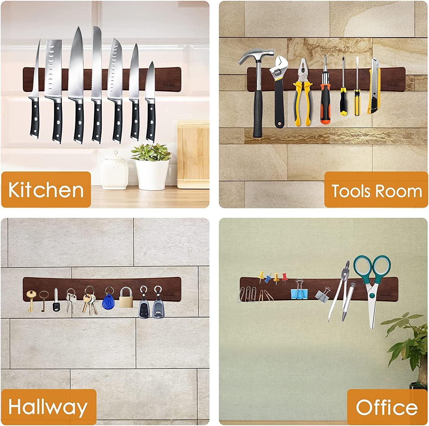 Magnetic Knife Strips, Magnetic Knife Holder for Wall, Acacia Wood Knife Magnetic Strip Use as Knife Bar, Knife Holder for Kitchen Utensil Organizer, 40cm/16in