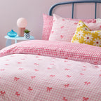 Heya Home Gingham Bows Bedding – Classic Gingham with Playful Bows Duvet Cover Set (Pink – Double)