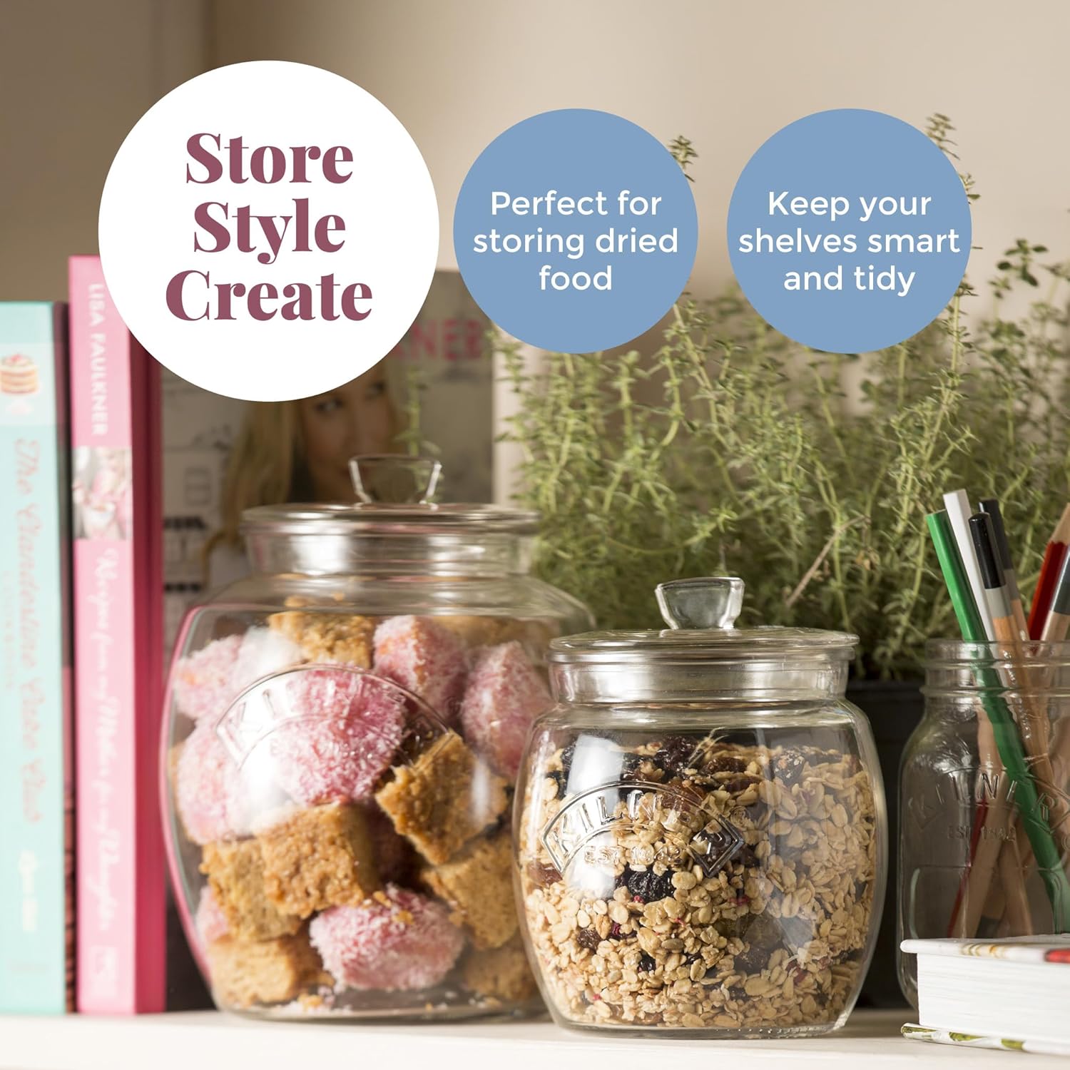 Universal Jar Push-Top Lid 2 Litre Glass Food Container with Silicone Seal Kitchen Pantry Storage for Dry Food Biscuits Sweets and Treats