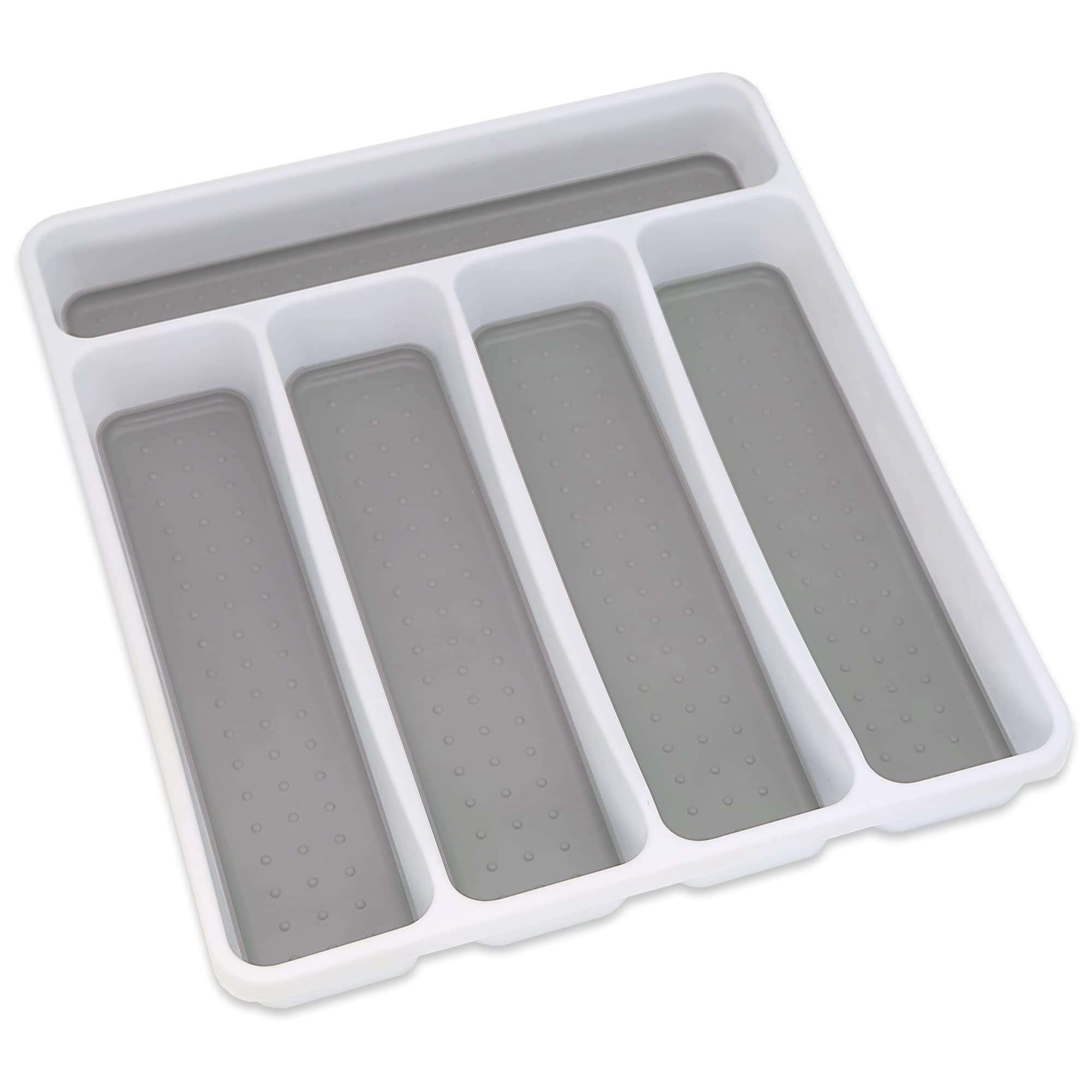 Premium Soft touch 5 Compartment kitchen Cutlery Drawer Utensil Organiser Tray, White & Grey new 5 Sections Main image