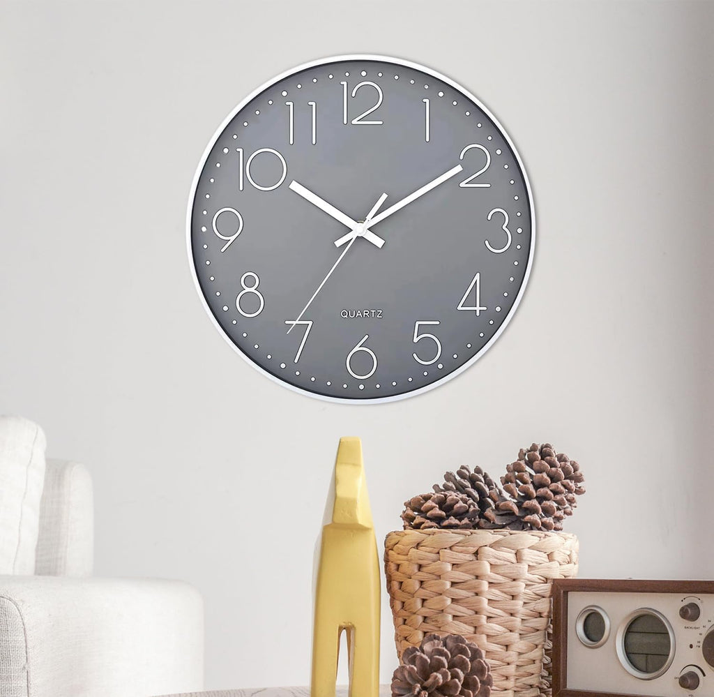 Wall Clock Non-Ticking Silent Battery Operated Round Wall Clock Modern Simple Style Decor Clock for Home/Office/School/Kitchen/Bedroom/Living Room/8.5 Inch Grey
