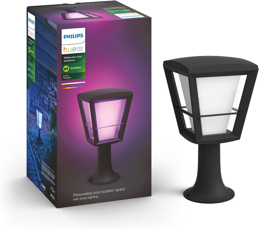 Econic White and Colour Ambiance LED Smart Garden Pedestal [Standing Lantern], Works with Alexa, Google Assistant and Apple Homekit