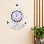 IMIKEYA Mediterranean Style Anchor Clock, Outdoor ClocksNautical Anchor Ship Steering Wheel Fishing Net Wall Clock for Beach Sea Theme Decor