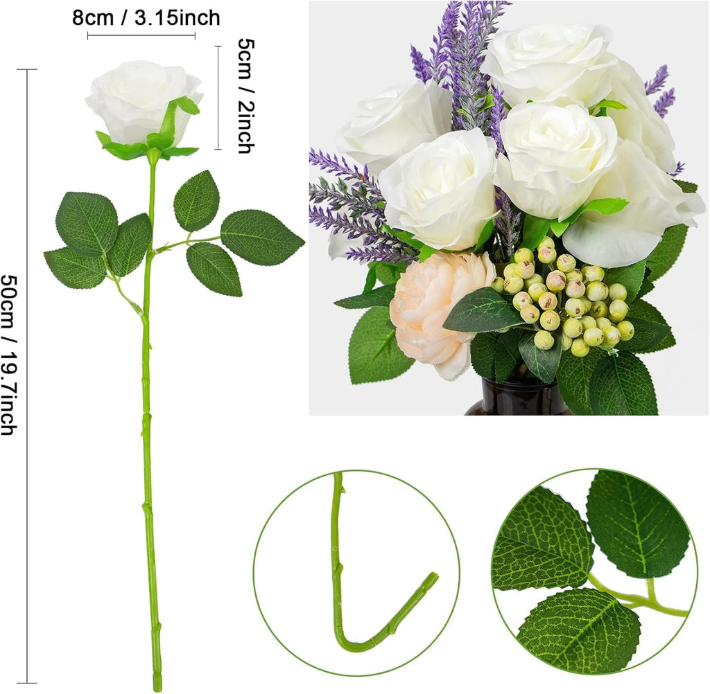 12 Pcs Artificial Roses, White Artificial Flowers Fake Roses Silk Fake Flowers for Garden, Wedding, Indoor and Outdoor