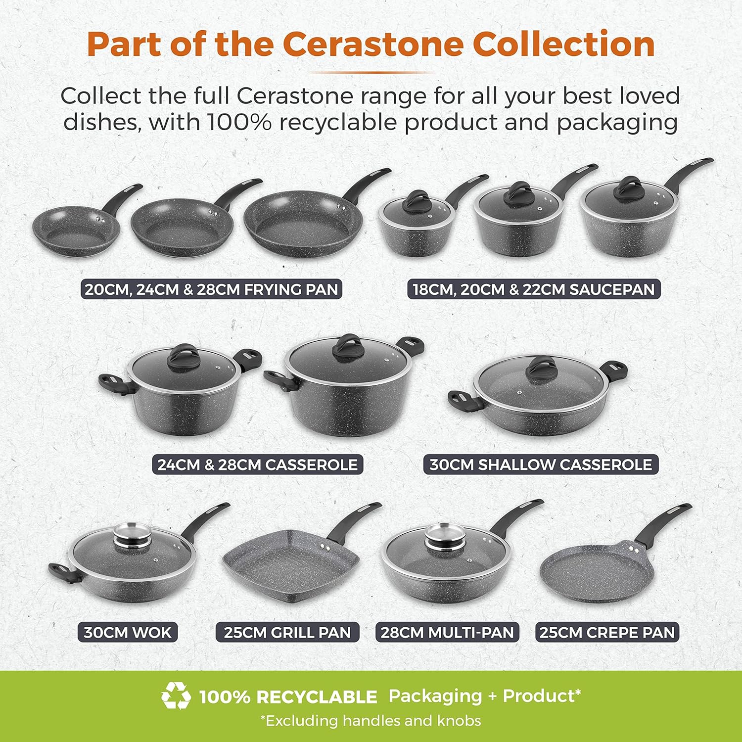 Cerastone T81222 Forged Frying Pan with Non-Stick Coating and Soft Touch Handles, Graphite, 20 cm