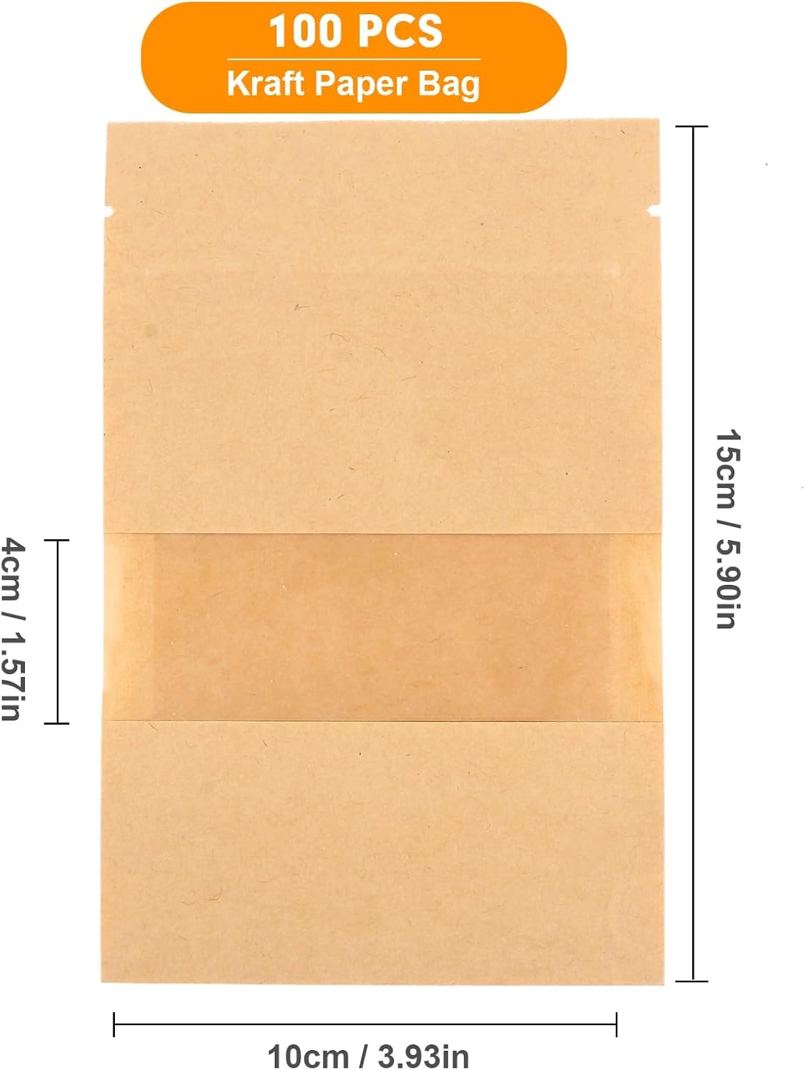 100PCS Kraft Paper Bags With Window 10X15cm Sealable Ziplock Pouches Waterproof for Nut Coffee Beans Tea Leaves Spices Food Storage
