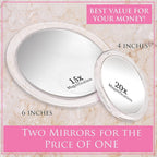 20X & 15X Magnifying Mirror Combo Set with 3 Stick On Suction Cups For Makeup and Tweezing Eyebrows - Compact Handheld Design & Travel Ready - Extremely Strong X20 Zoom - 15cm & Small 10cm Diameter