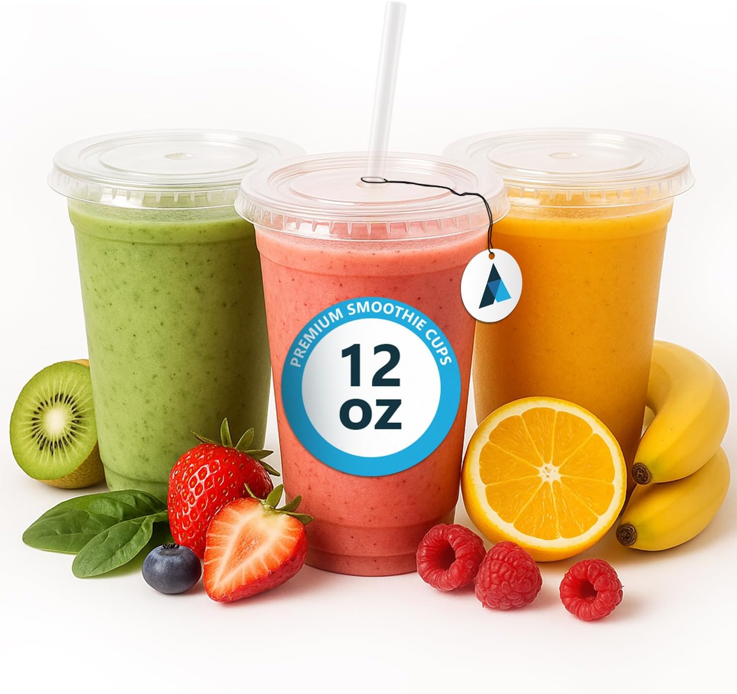 12oz Crystal Clear Smoothie Cups with Flat lids, Perfect for Iced Coffee, Milkshake, Slurpee, Ice Cream, Razzle, Slush, Smoothy, Party's Pack of 50