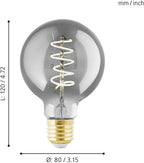 Dimmable E27 LED globe, vintage spiral filament light bulb, Edison lamp for retro lighting, 4 watt, 100 lumen, warm white glow, black transparent, 2000k, G80, Ø 3"