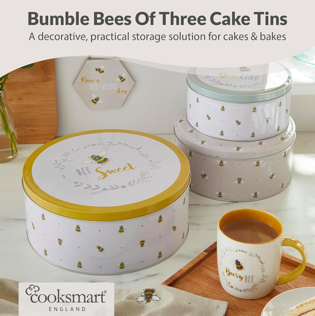 England Set of 3 Cake Storage Tins | British Designed Nesting Cake Tins for Biscuits | Tin/Biscuit Tin Available as Square Storage Tin or as Round Storage Tin
