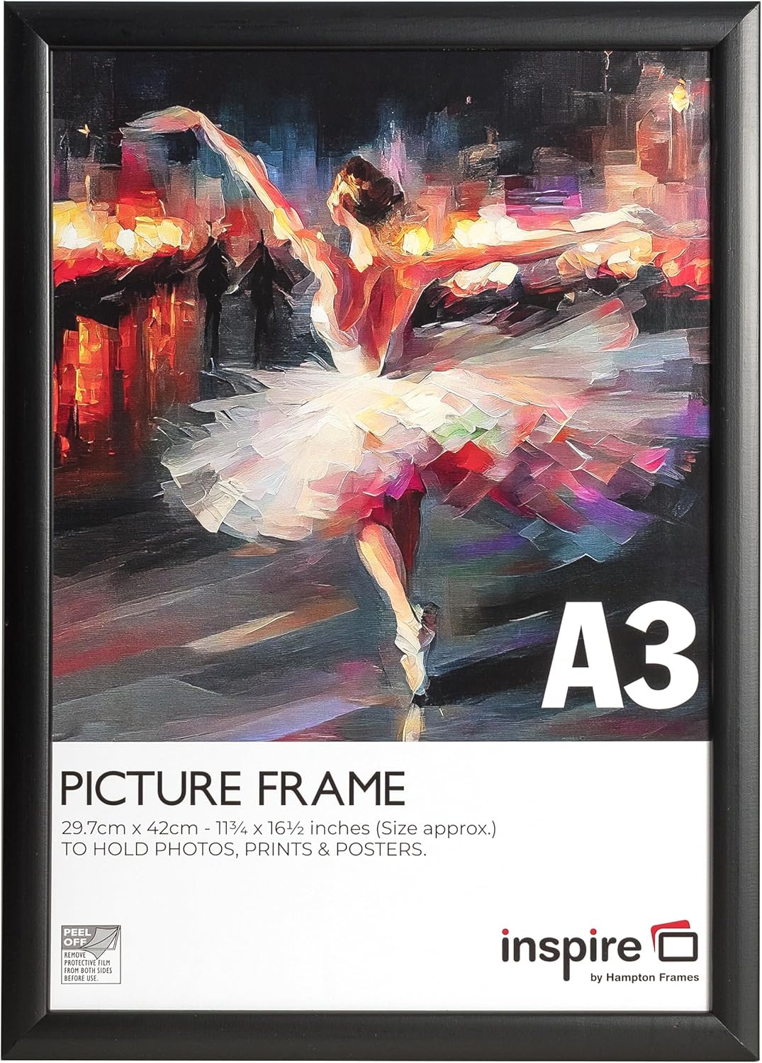 RAVENWOOD A3 (30x42cm) Black Picture Frame Acrylic (Non-Glass) Front Pack of 1 Main image