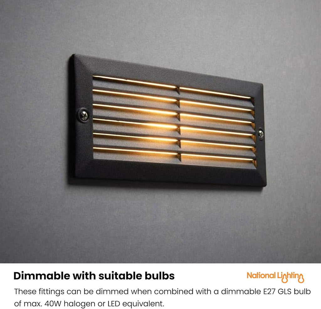 ECO Outdoor Black Aluminium & Frosted Glass Brick Light with Grille and Plain Front Panels - IP44 Rated