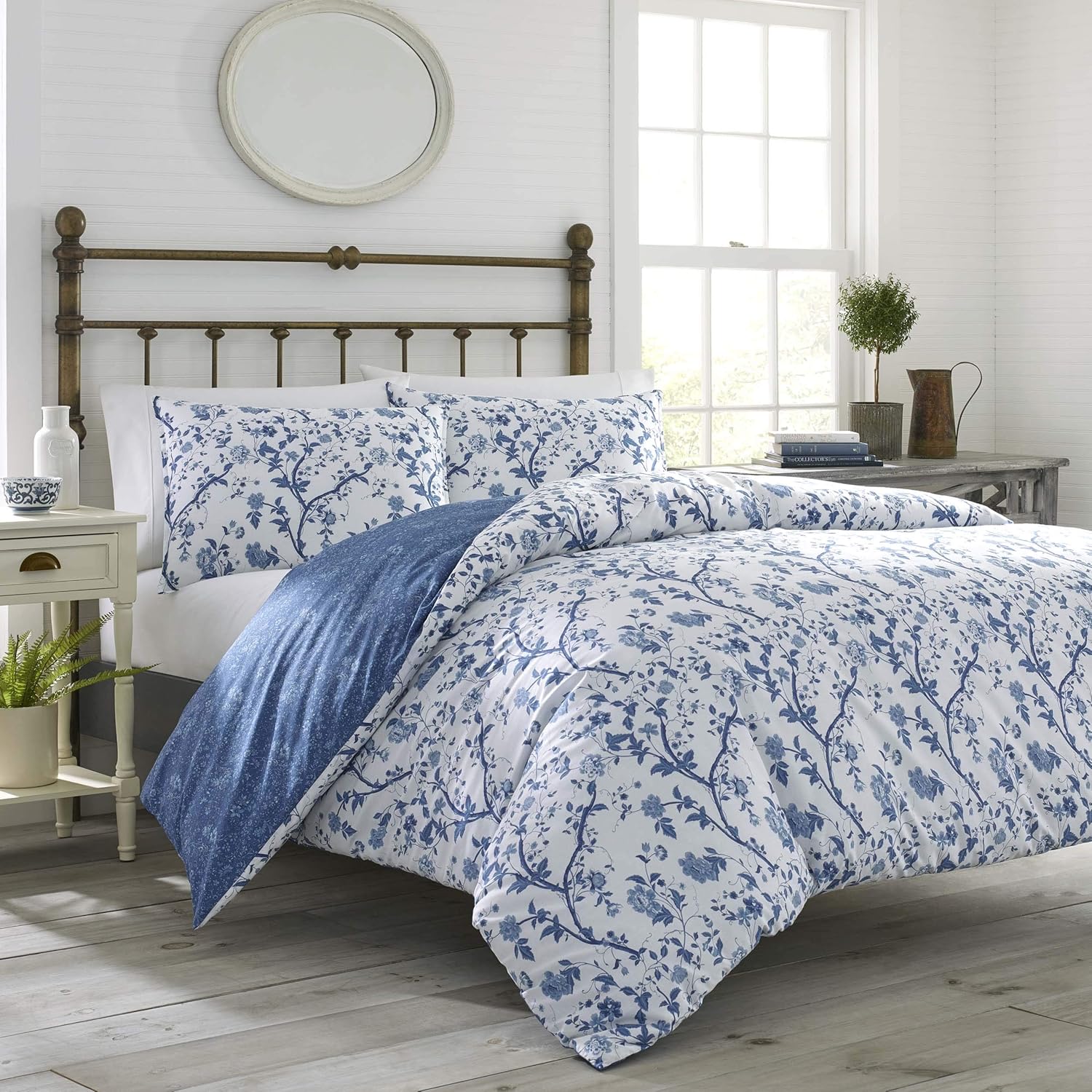 Laura Ashley Home Elise Bonus Luxury Premium Ultra Soft Duvet Coverlet, Lightweight Comfortable 3 Piece Bedding Set, Stylish Design for Home Décor, King, Medium Blue Main image