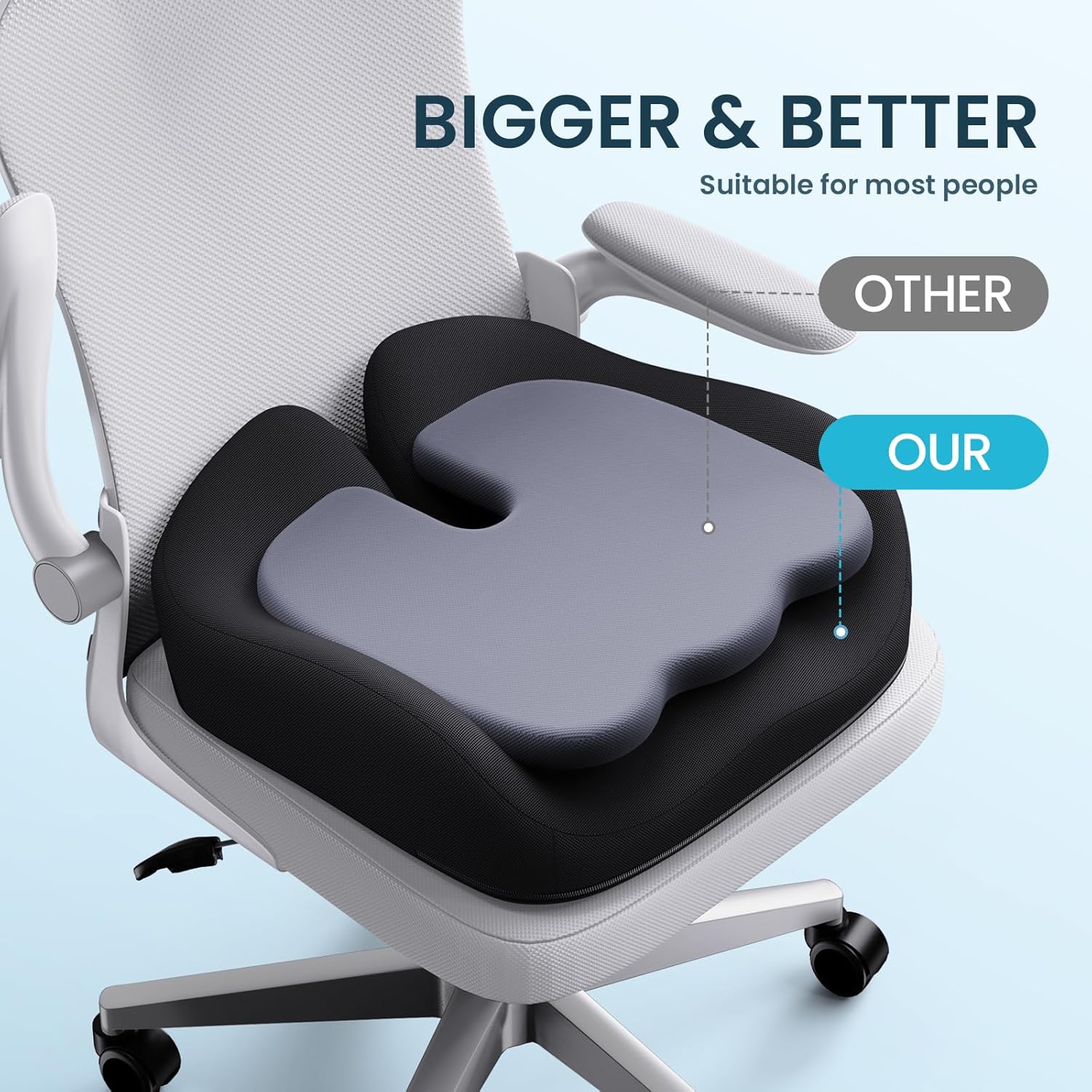 Seat Cushion, Memory Foam Cushion for Office Chair - Ergonomic Chair Cushions for Tailbone Pain Relief, Sciatica & Back Support, Office Chair Cushion & Coccyx Cushion