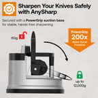 Knife Sharpener, Hands-Free Safety, PowerGrip Suction, Safely Sharpens All Kitchen Knives, Ideal for Hardened Steel & Serrated, World's Best, Compact, One Size, Silver