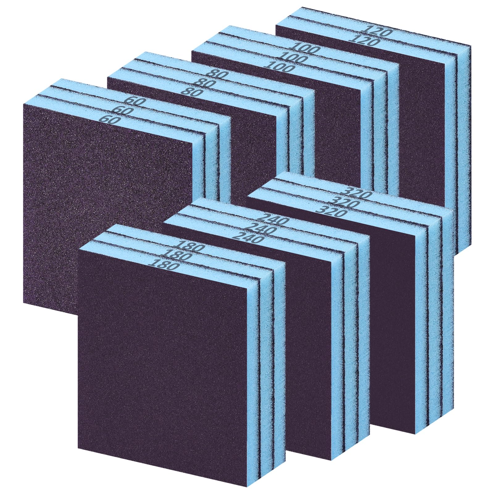 20 Pcs Sanding Sponge, 60/80/100/120/180/240/320, Wet Dry Reusable Sanding Block for Wood, Plastic, Drywall and Metal Polis Main image