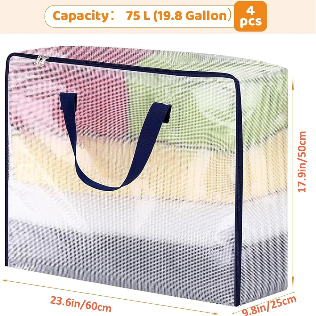 4 Pack Clear Storage Bags with Zip, 75L Moving Bags Clothes Storage Bags Moving Totes Packing Bags for Moving Clothes Bedding Duvet Pillow Blanket Toys Storage Wrapping Paper Storage