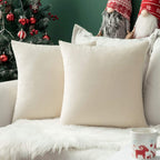 Christmas Velvet Cushion Covers Throw Pillow Case Soft Modern Decorative Square Luxury Pillowcases for Livingroom Bedroom with Invisible Zipper Set of 2 35cm x 35cm,14x14 Inches Cream White