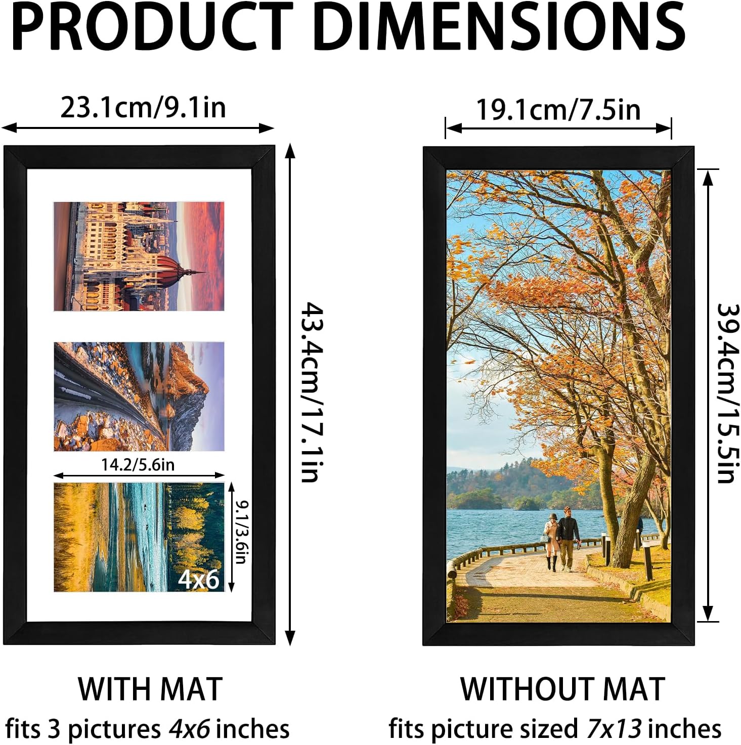 3 Aperture Photo Frame 6x4 Black with Mount, Multiple Picture Frames 6x4 for Tabletop Display and Wall Decoration