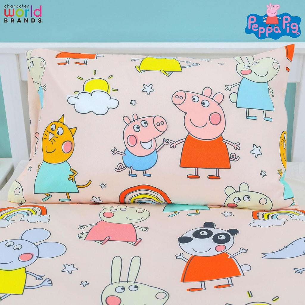 Character World Peppa Pig and Friends Official Single Bed Duvet Cover Set | Colourful Playful Design Reversible 2 Sided Bedding Including Matching Pillow Case