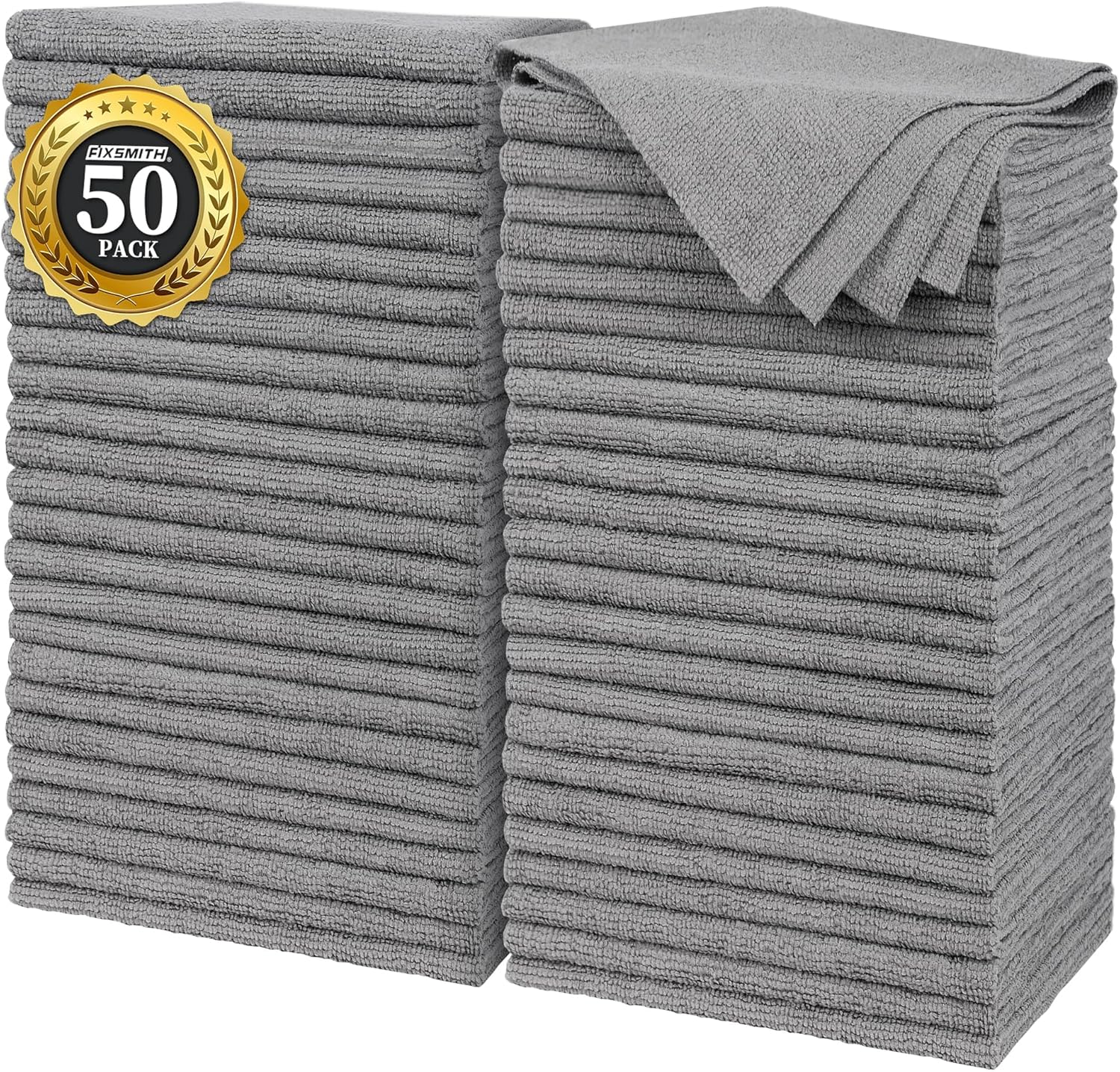 FIXSMITH Grey Microfibre Cleaning Cloth -Pack of 50, 16"X12" Cleaning Rags for Housekeeping and Kitchen, Reusable Shop Towels for Car, Lint Free, Scratch-Free, Highly Absorbent Microfibre Towels Main image