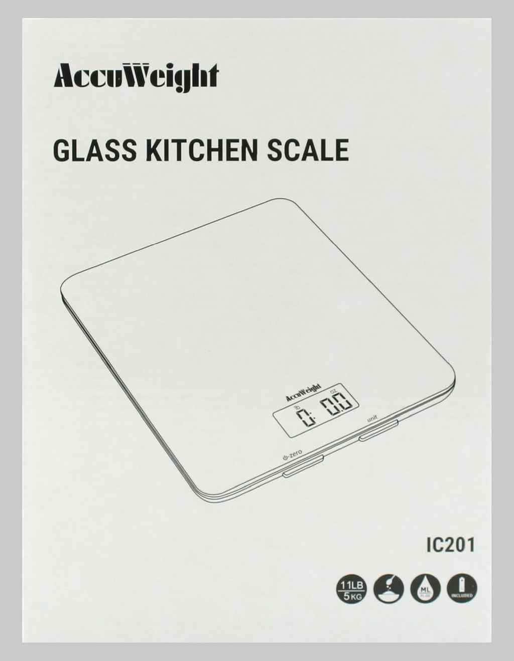 201 Digital Kitchen Scales with Tempered Glass Platform (Batteries included), Electronic Weighing Food Scale with Backlit LCD, Multifunction for Office School Home Baking Cooking, 5kg/11lb