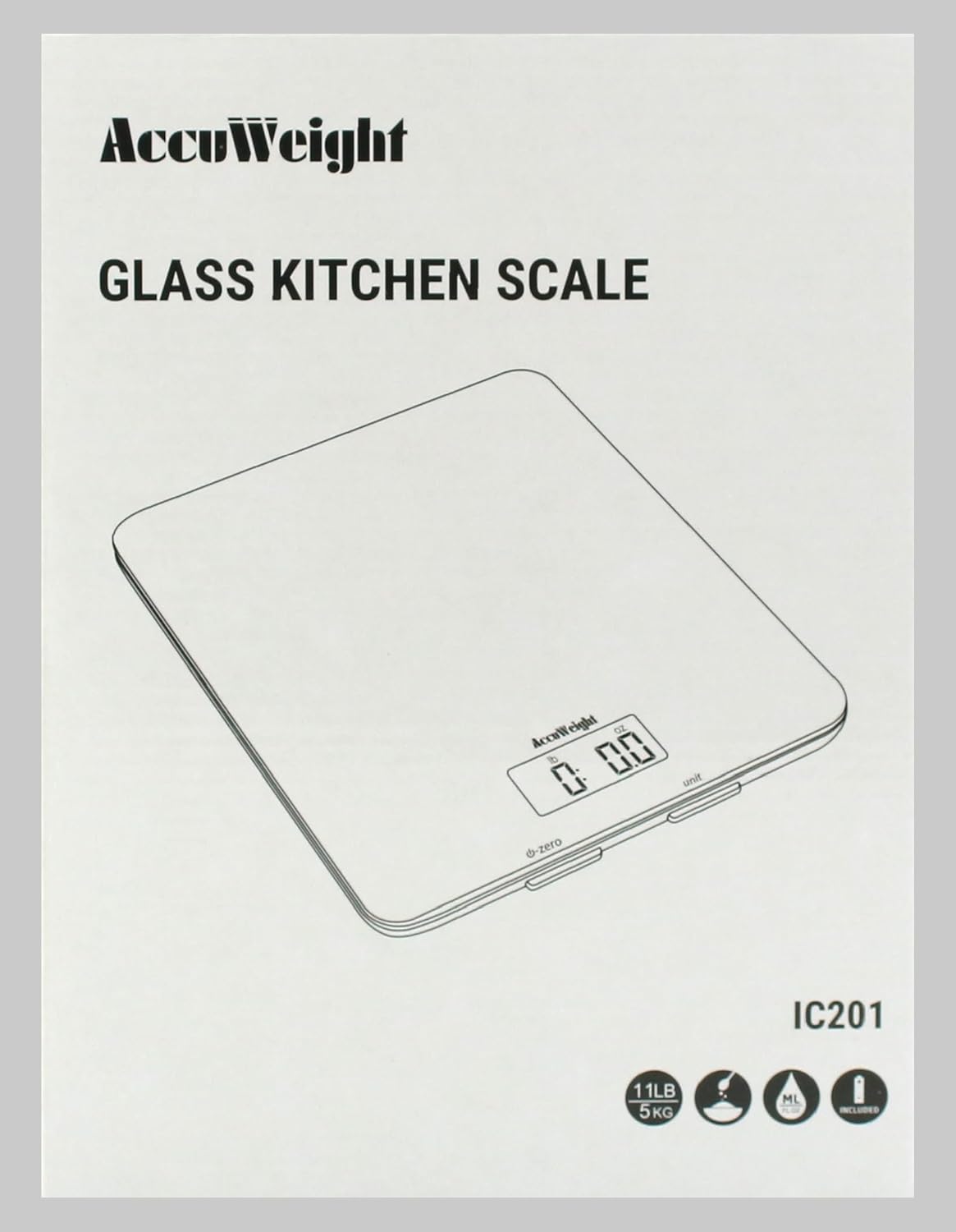 201 Digital Kitchen Scales with Tempered Glass Platform (Batteries included), Electronic Weighing Food Scale with Backlit LCD, Multifunction for Office School Home Baking Cooking, 5kg/11lb