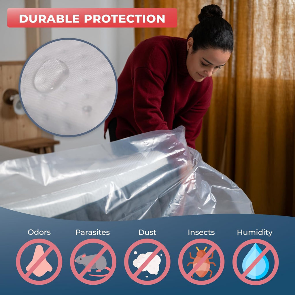 WRAPPYBAG – Mattress Cover for Moving – Heavy Duty Mattress Cover – Waterproof Plastic Bag Protector for Moving House, Storage & Transport – Double Size