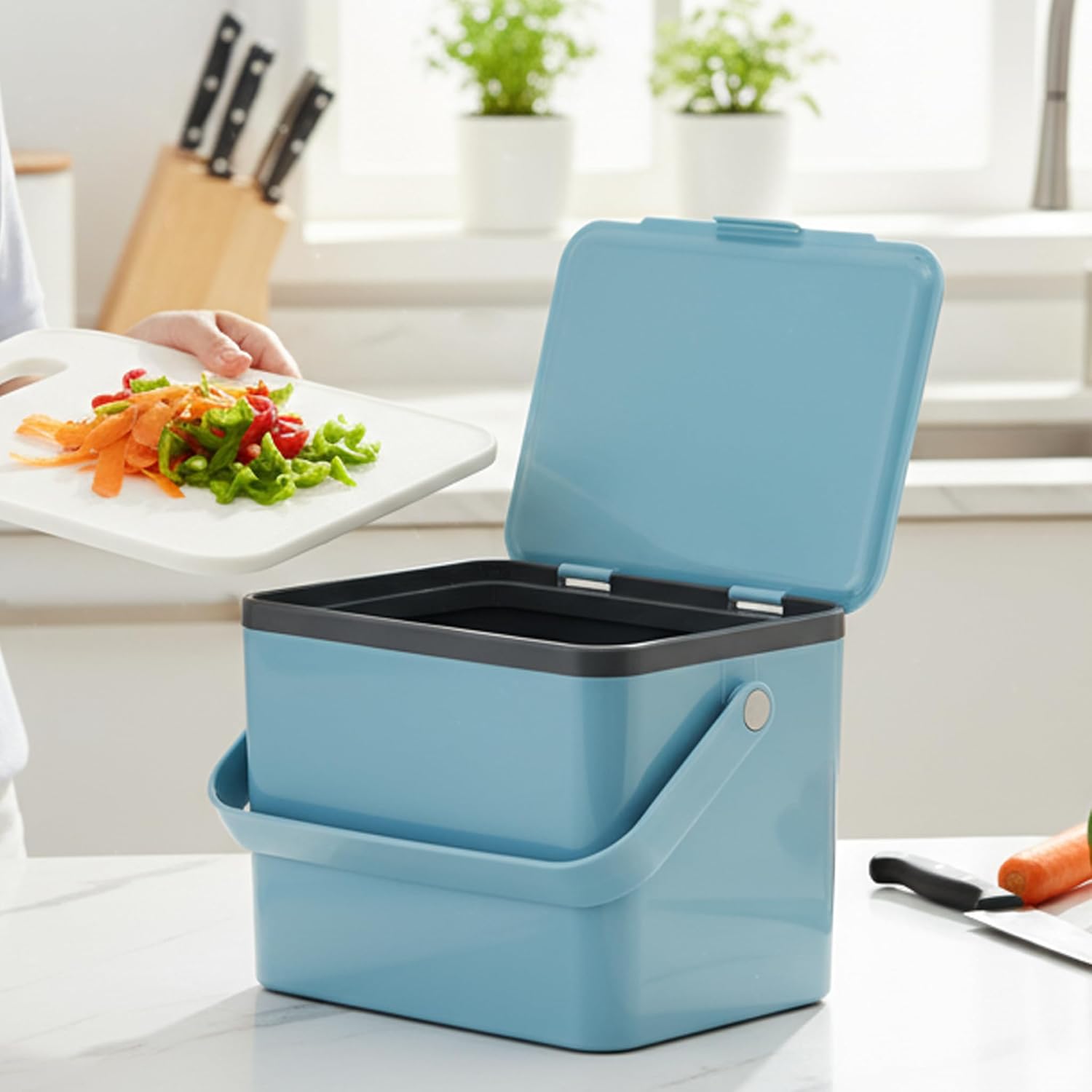 Food Waste Compost Bin, Kitchen Countertop Food Waste Caddy, Titanium Blue, 4 Litre Secondary image