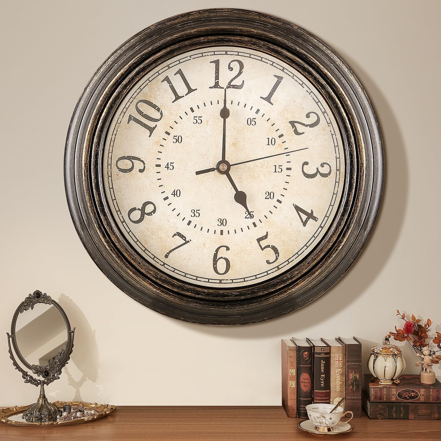 Wall Clock Vintage Wall Clocks for Living Room Accessories, 30CM Silent Wall Clocks Non Ticking Kitchen Clock, Easy to Read Large Wall clock, Accurate Quartz Kitchen Clock, Vintage Bedroom Accessories Main image