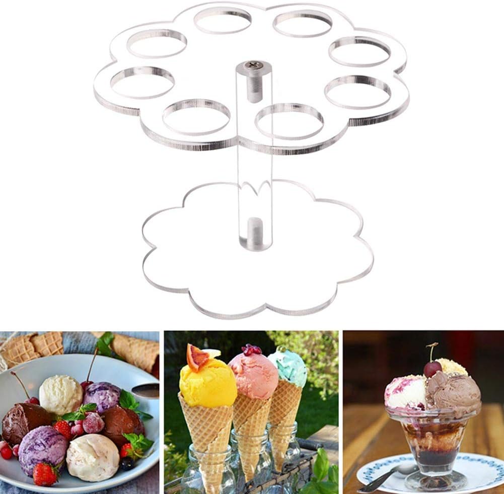 Anwangda Ice Cream Cone Holder Stand, 8 Holes Acrylic Ice Cream Stand, Reusable Detachable Transparent Acrylic Ice Cream Cone Holder for Party DIY(Transparent)