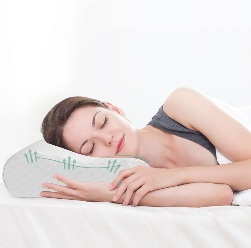 Memory Foam Pillow Neck Support Pillows Orthopaedic Cervical Soft Deep Sleep for Side Sleepers and Back with Washable Cover 60 x 35 cm White