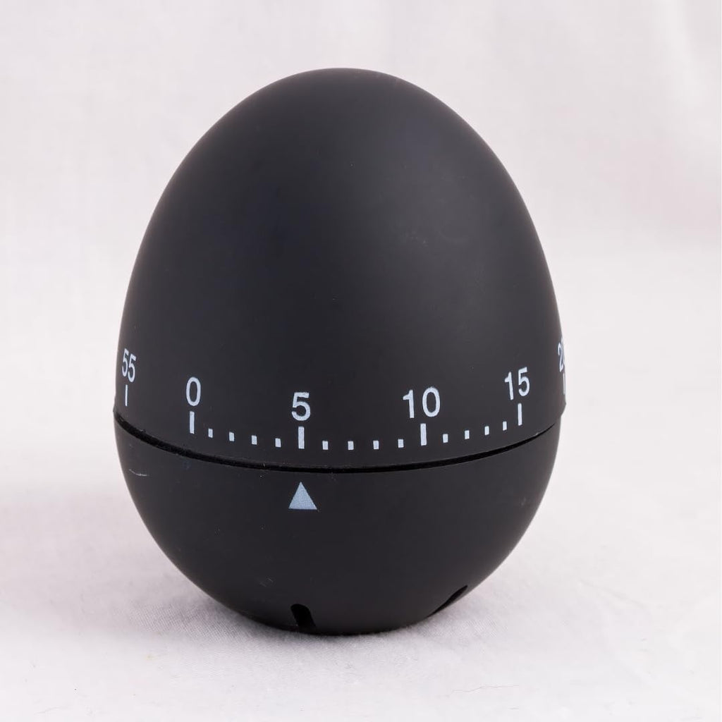 60 Minute Egg Shaped Timer, In a Black Colout with clear and easy to read White Markings, Perfect for Kitchen use and ideal for many tasks around the home