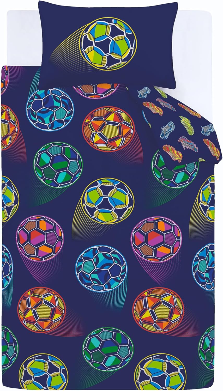 Bright Football Reversible Double Duvet Cover Set with Pillowcases Navy