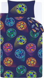 Bright Football Reversible Double Duvet Cover Set with Pillowcases Navy