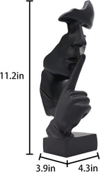Thinker Statue, Silence is Gold Abstract Art Sculpture, Ponder Statue, Creative Resin Figurine, Modern Home Ornament, Decoration for Home Room Study Office Table Shelf (Black)