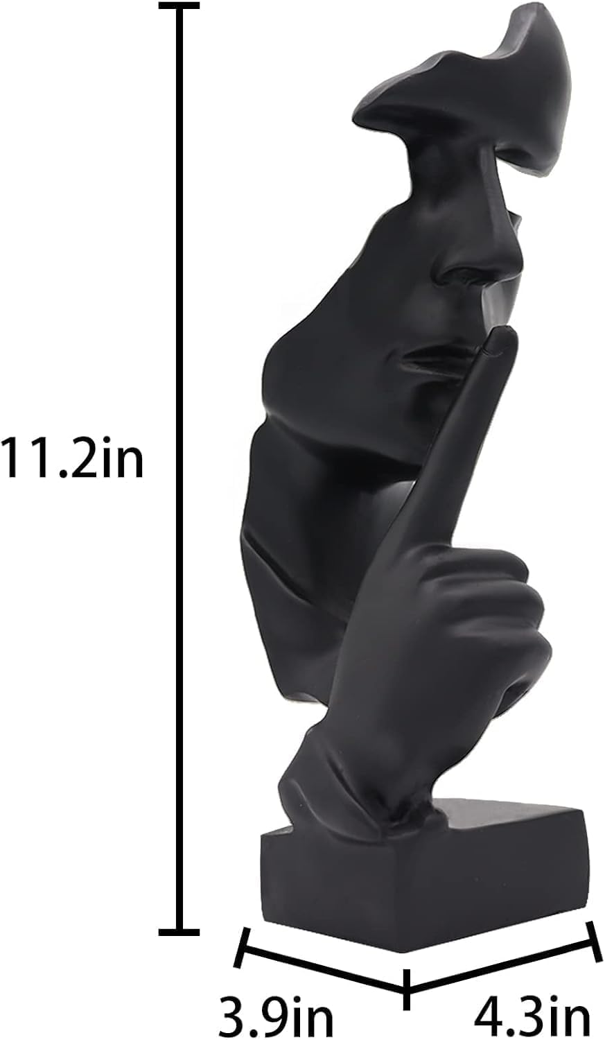 Thinker Statue, Silence is Gold Abstract Art Sculpture, Ponder Statue, Creative Resin Figurine, Modern Home Ornament, Decoration for Home Room Study Office Table Shelf (Black)